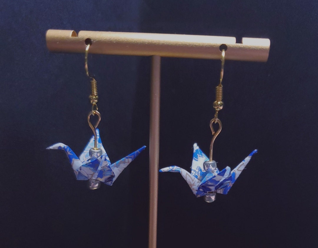 Blue & Gold Origami Earrings - Etsy