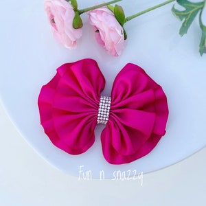 Hot Pink Ruffle Hair Bow, Hot Pink Pageant Clip, Pink Over the Top Bow –  Accessories by Me, LLC