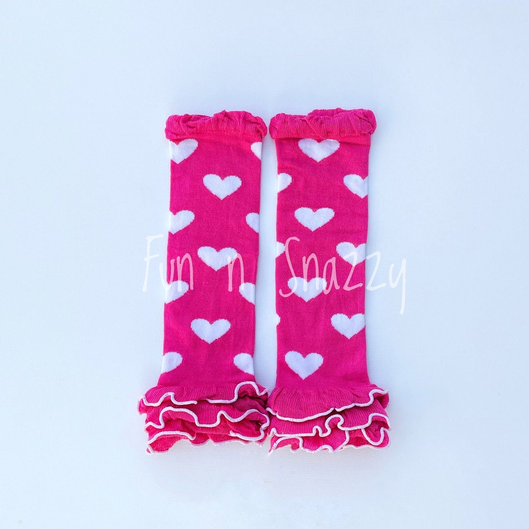 Hot Pink Leg Warmers With White Hearts, Pink Leg Warmers, Baby