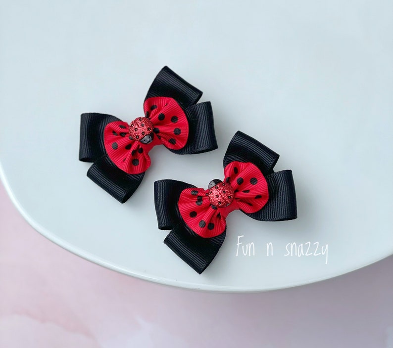 Ladybug Hair Bows Clips Ladybug Hair Bows Ladybug Birthday Etsy