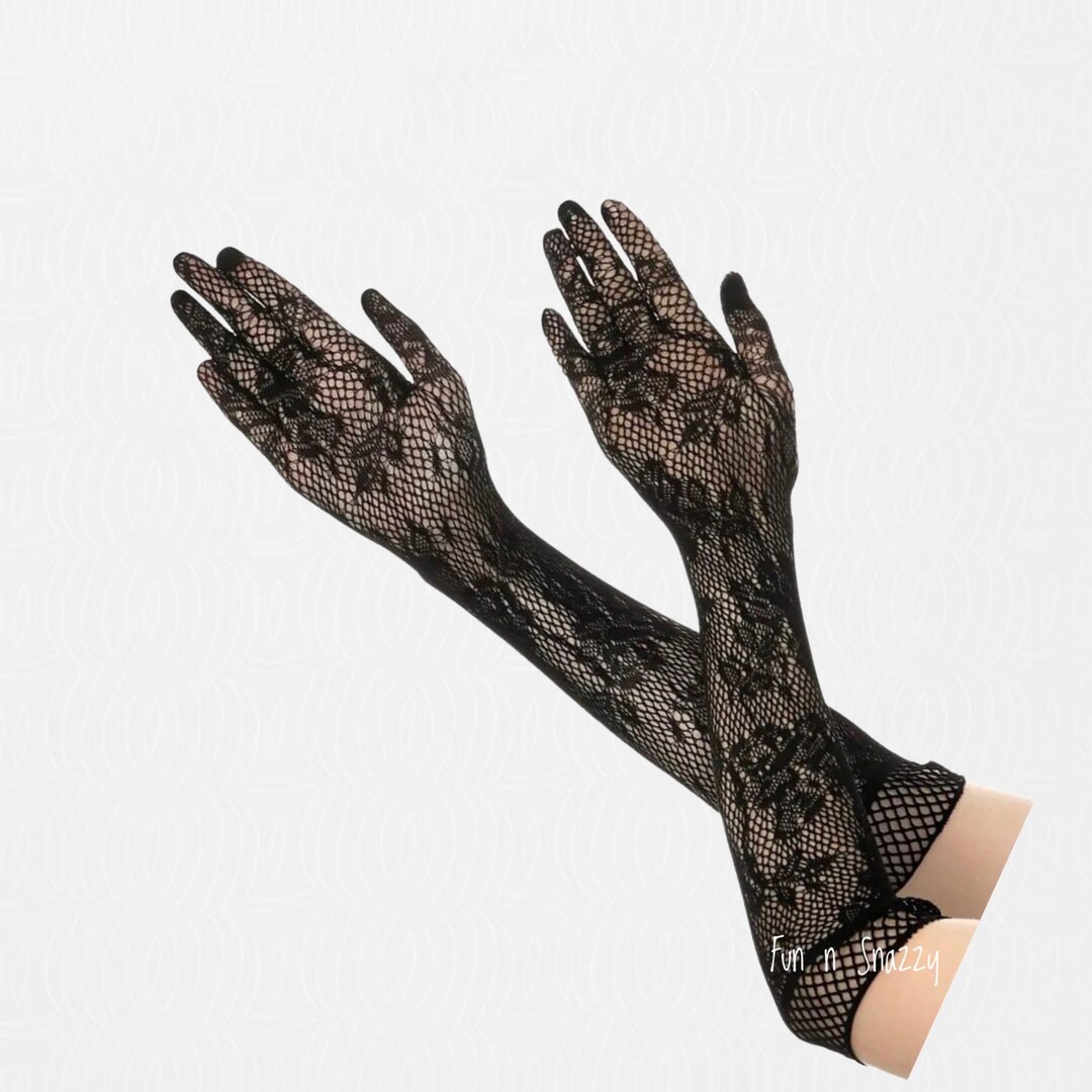Black Mesh Net Gloves, Lace Gloves, Holiday Gloves, Christmas Gloves