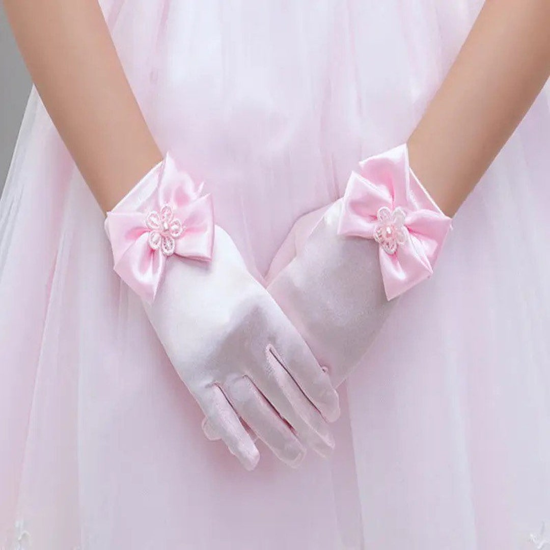 Pink Satin Gloves for Girls Princess Gloves Pink Formal Etsy