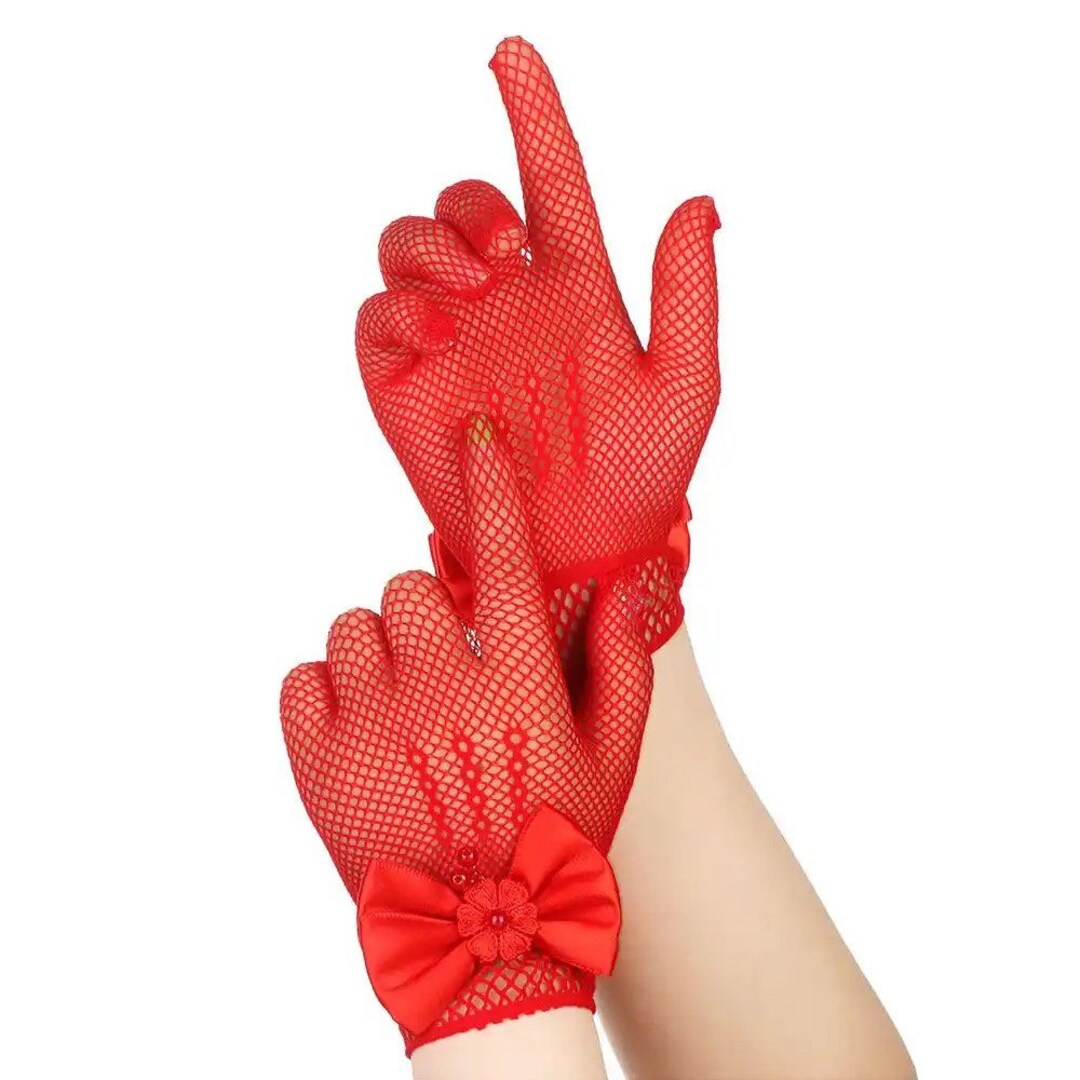 Red Gloves for Girls Red Mesh Gloves Red Formal Gloves Etsy