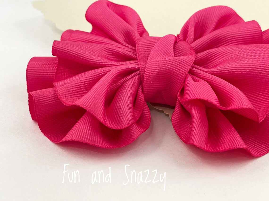 Hot Pink Ruffled Bow Girls Pink Bow Pink School Bow Hot Etsy