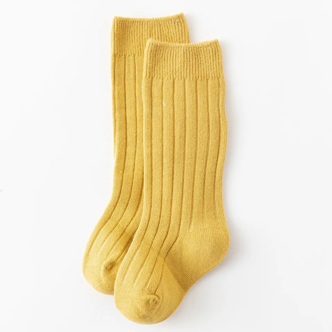Vintage Yellow Socks, Mustard Yellow Socks, Yellow Knee Highs, Old Gold