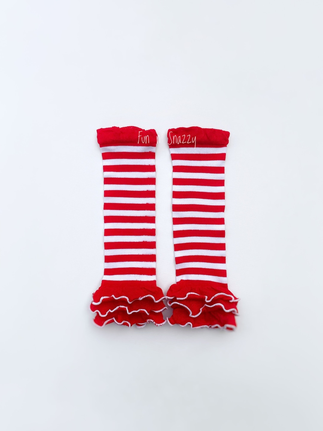 Red White Striped Leg Warmers With Ruffles, Valantines Leg Warmers