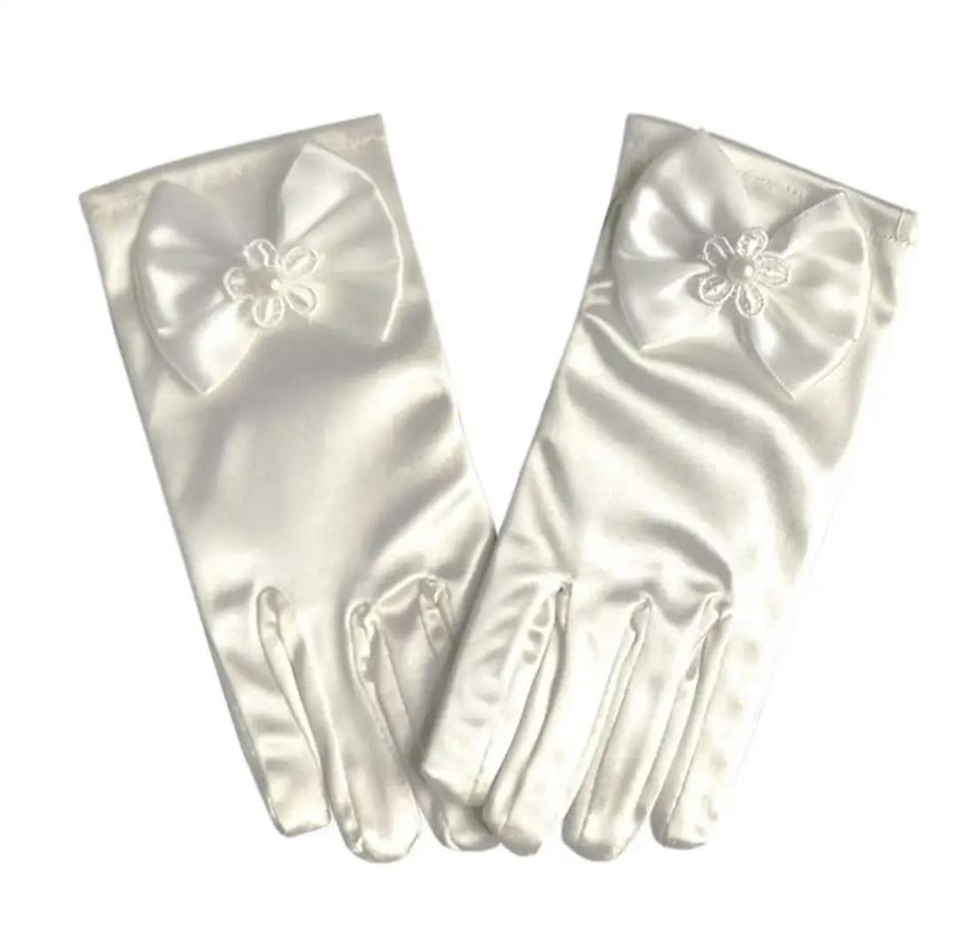 White Formal Gloves for Girls, Ivory Gloves for Girls, Flower Girl