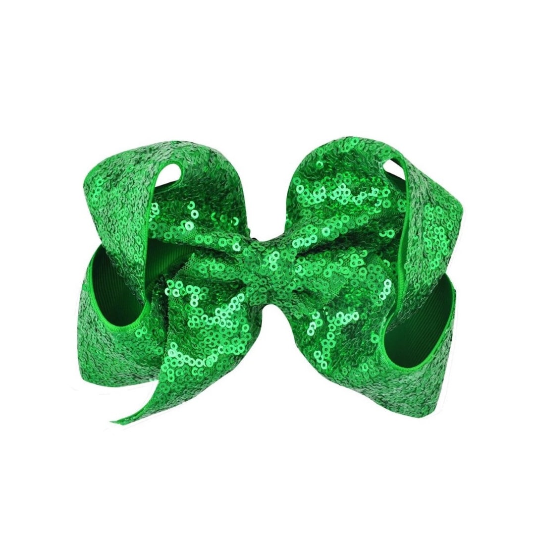 Green Sequin Hair Bow, Large Green Sparkly Bow, Big Green Bow, Emerald