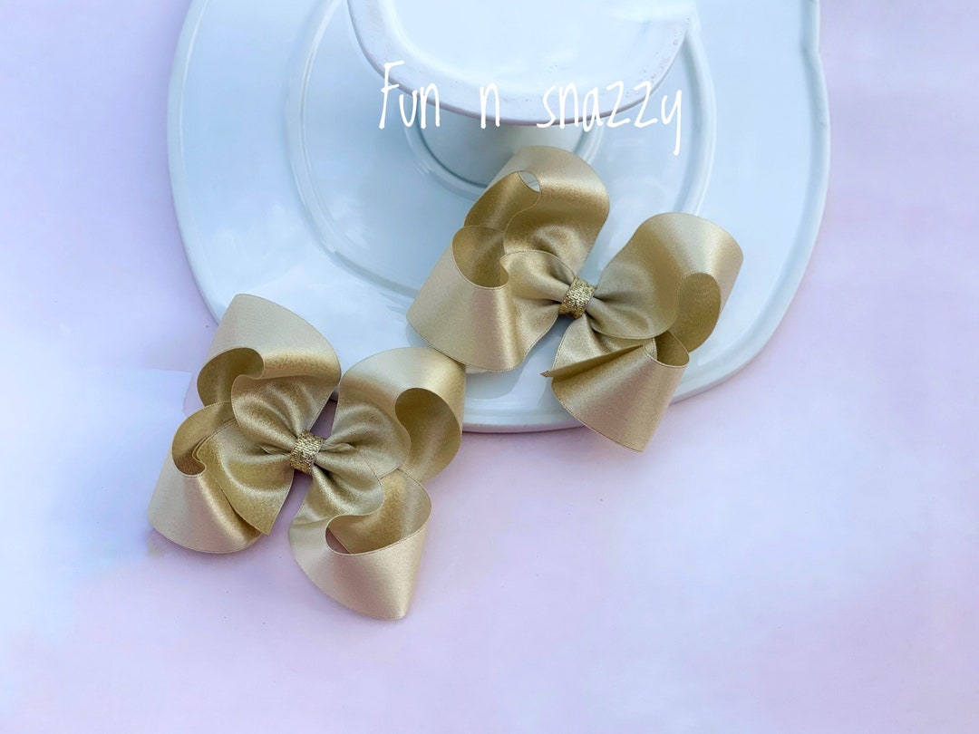 Gold Bow Hair Clips Gold Bow Pigtail Set Gold Pigtail Etsy