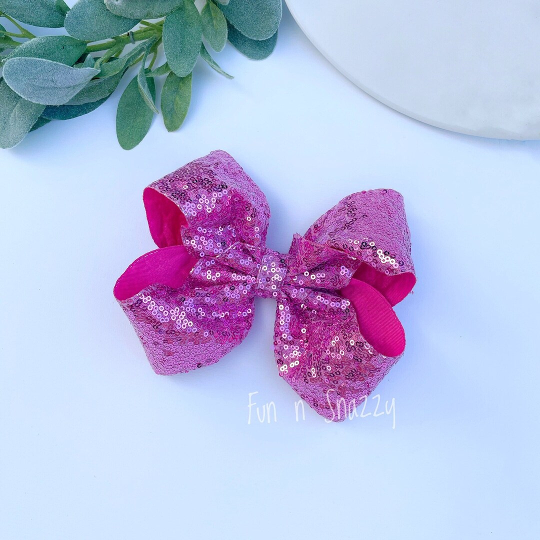 Pink Sequin Hair Bow Clip, Pink Sparkly Bow, Big Pink Bow, Large Pink