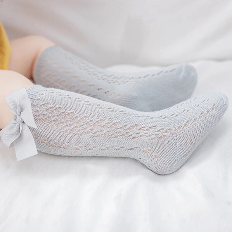 Gray Knee High Socks With Bows Knee High Socks Toddler Girls Etsy