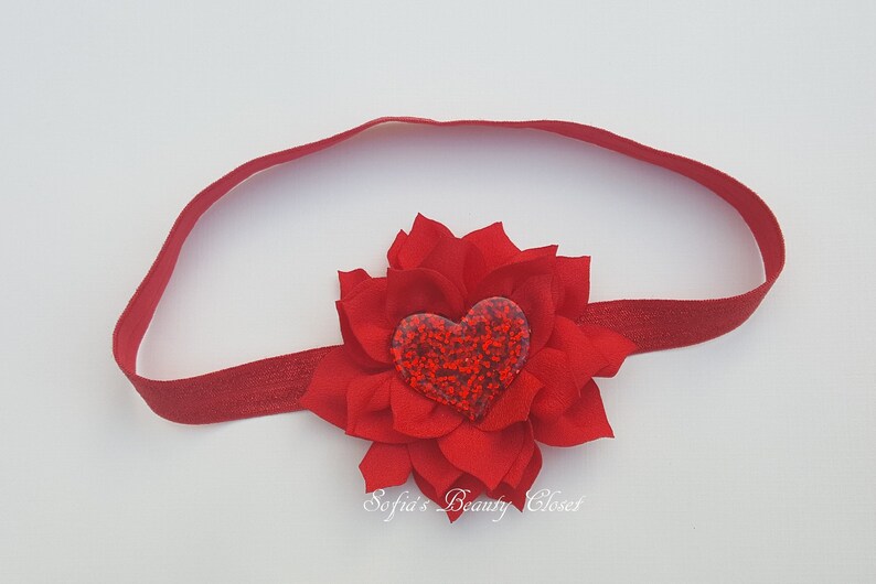 Red Flower Heart Headband Valentines Day Headband Heart Etsy