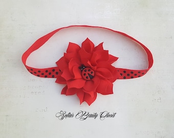 Ladybug headband. Lady bug birthday. Infant headbands. Newborn headband. Baby red headband. Birthday headband. Red headband. Baby headband