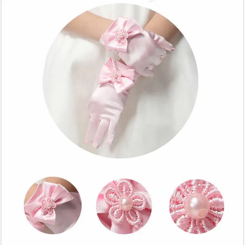 Pink Satin Gloves for Girls Princess Gloves Pink Formal Etsy