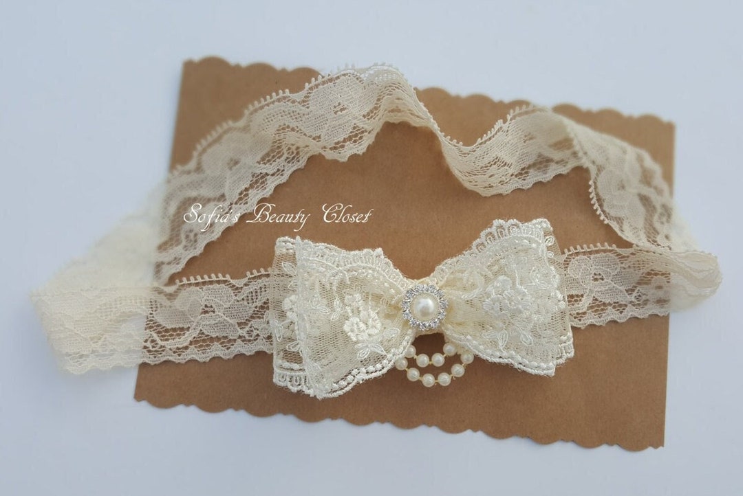 Lace Bow Clip. Lace Bow Baby. Ivory Bow Headband. Ivory Lace Etsy
