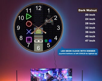 reloj de neón led para videojuegos grande, reloj de pared para consola de juegos, reloj con joystick, reloj de jugador para decoración de sala de juegos, reloj luminoso grande, reloj de gran tamaño