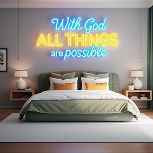 with god all things are possible neon sign,custom religious led sign,Christian light up sign,Jesus sign,Matthew 19:26 sign,bible verse sign