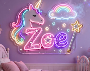 Custom Rainbow Unicorn Neon Sign: Personalized Girl Room Decor