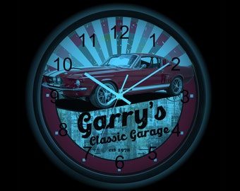 classic garage wall clock,custom your name garage clock,retro car clock,car night light,personalized your car lamp,Christmas gift for dad