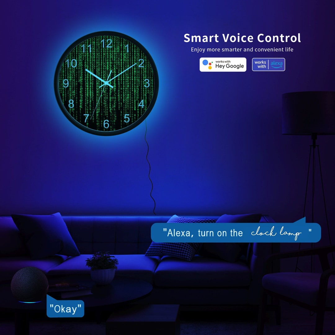 Digital Code Smart Clock Lamp,voice Control RGB Code Wall Clock