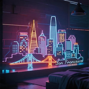 custom city skyline neon sign,nyc skyline wall art light,san francisco UK chicago skyline neon signage cityscape,multi city skyline backdrop