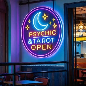 aangepaste paranormale tarot-neonbord, open led-bord voor paranormale winkel, tarotwinkel-neonlogobord, neonlichtbord maanster, waarzegster-logobord