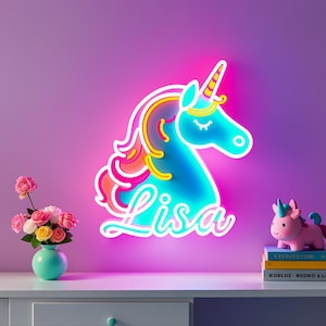 insegna al neon unicorno arcobaleno, insegna multicolore a led con nome personalizzato per bambini, luce al neon unicorno, arte murale unicorno, insegna per cameretta bambina, regalo per figlia dalla mamma