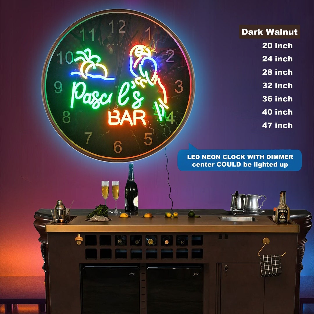 Big Home Bar Led Neon Clock,custom Your Name Tiki Bar Clock,large