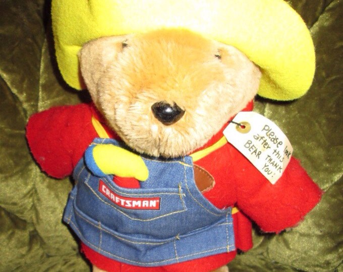 Paddington Bear CRAFTSMAN Doll w/Apron & Plush Hammer, VINTAGE Carpenter Stuffed Bear Animal Plush Doll Toy