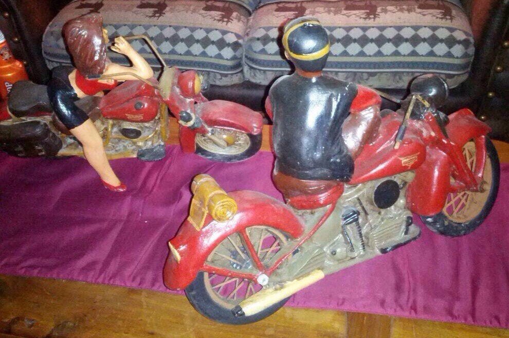 Harley Davidson Motorcycle Statue, VINTAGE Man Biker! Large Harley Motorcycle Statue Sculpture