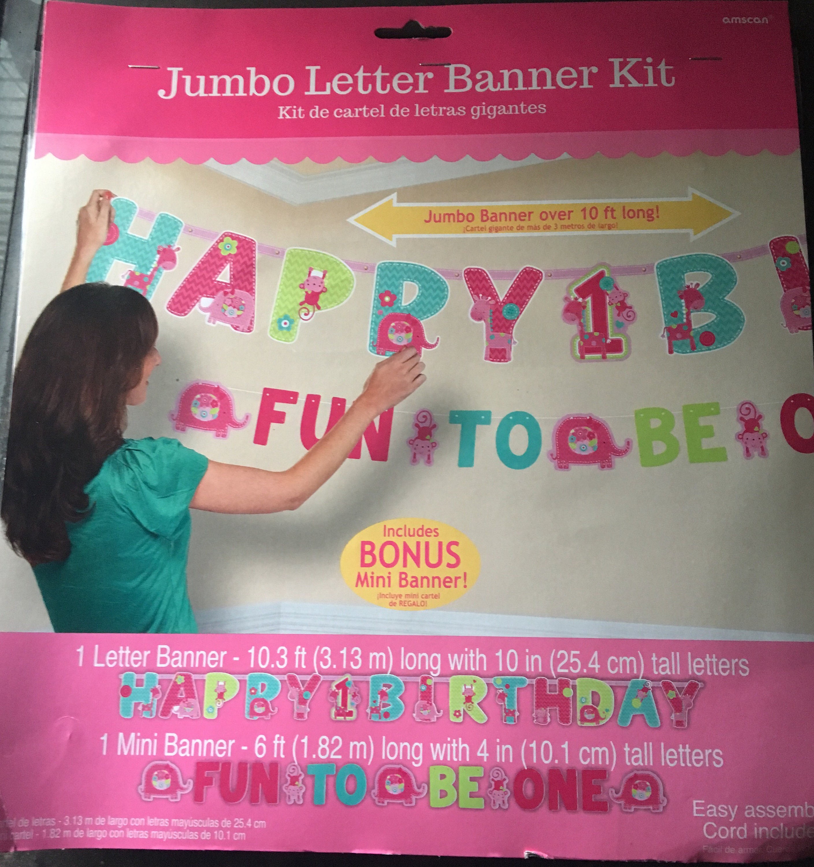 HAPPY 1st BIRTHDAY Jumbo Letter Banner Kit Over 10 Ft. Long W/zoo