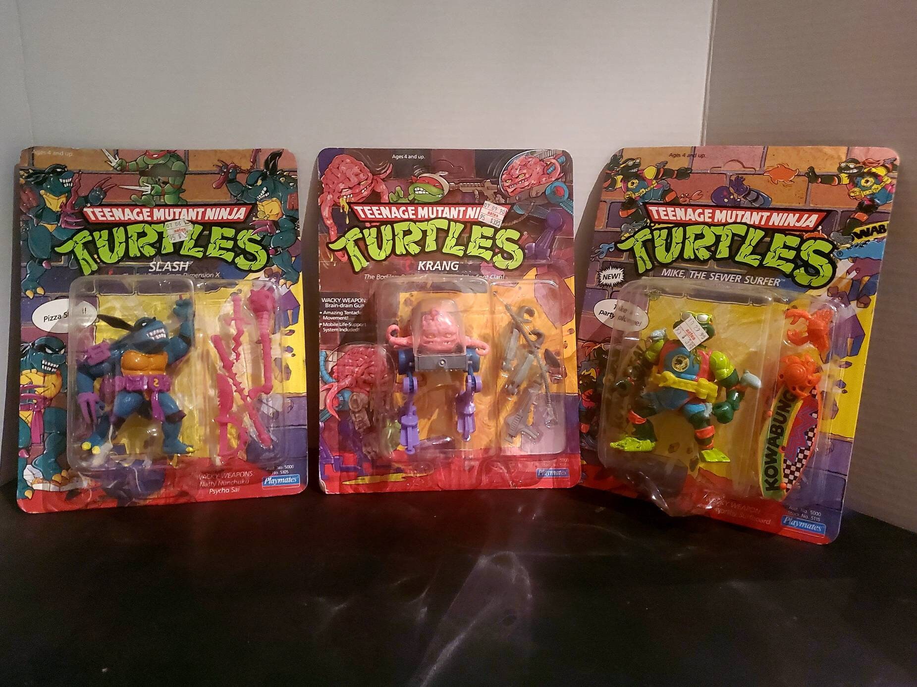 TMNT Teenage Mutant Ninja Turtles Krang, Slash, and/or Mike The Sewer  Surfer, Action Figures. NIB, Vintage Playmates, 1989 Complete TMNT!