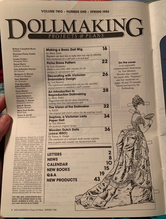 1 Spring 1986 includes Vintage Doll Ads and Pics Free Shipping! Vol 2 No DOLL MAKING Project /& Plans Magazine