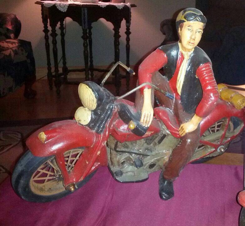 Harley Davidson Motorcycle Statue, VINTAGE Man Biker! Large Harley