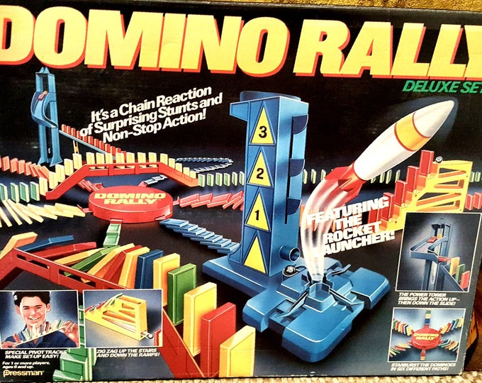 DOMINO RALLY Deluxe Set Board Game, Complete Vintage Domino Game for