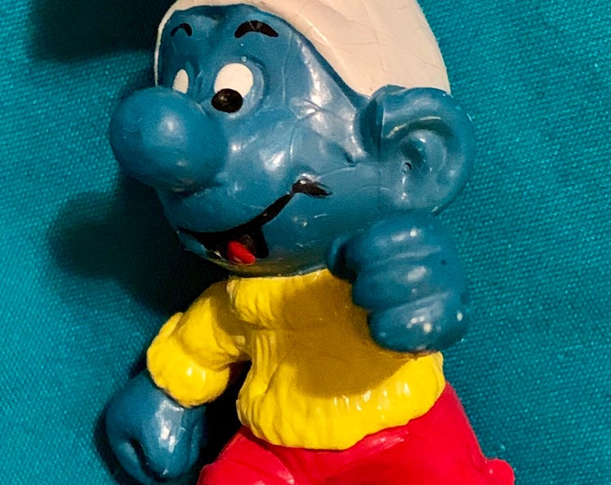 Running SMURF PVC Figure 1980s, 80s Cartoon Character Schleich Peyo Figure Toy, 80s Saturday Morn Cartoon, Vintage Smurf