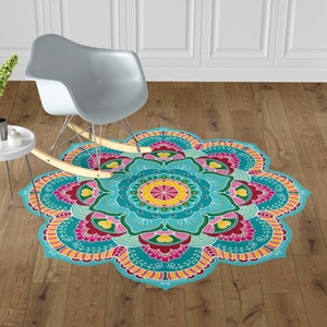 Mandala Area Vinyl Mat, Vinyl Round Mat, Colorful Linoleum Rug, Meditation rug, Spiritual Mandala Mat, Waterproof Kitchen Floor Rug