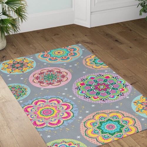 Floor Vinyl Rug, Mandala Kitchen Rug, Linoleum Colorful Area Rug, Bathroom Mat, Waterproof Rug Mat, orders Kitchen Decor, Colorful rug, Pet Rugs
