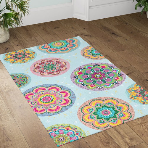 Floor Vinyl Rug, Mandala Kitchen Rug, Linoleum Colorful Area Rug, Bathroom Mat, Waterproof Rug Mat, orders Kitchen Decor, Colorful rug, Pet Rugs