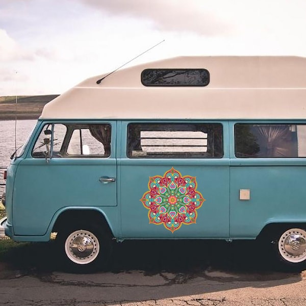 Mandala Camper Decal, Hippie Art, Caravan Trailer Large Mandala Sticker, Multi Color Vinyl Stickers, Mini Van Decor