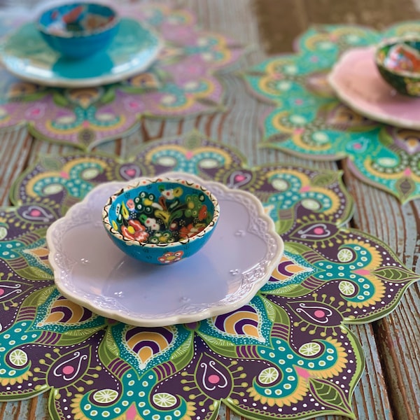 Set of 3 Table Place-Mats, Colorful Mandala Place-mats for Dining Table, Party Table Decor