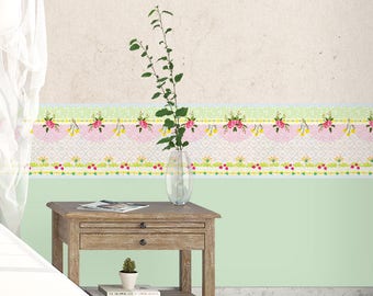 Rose Wallpaper Border, Pink Wallpaper Border, Wallpaper Border For Bedroom, Bedroom Wall Borders Peel And Stick, Removable Wall Border Decal