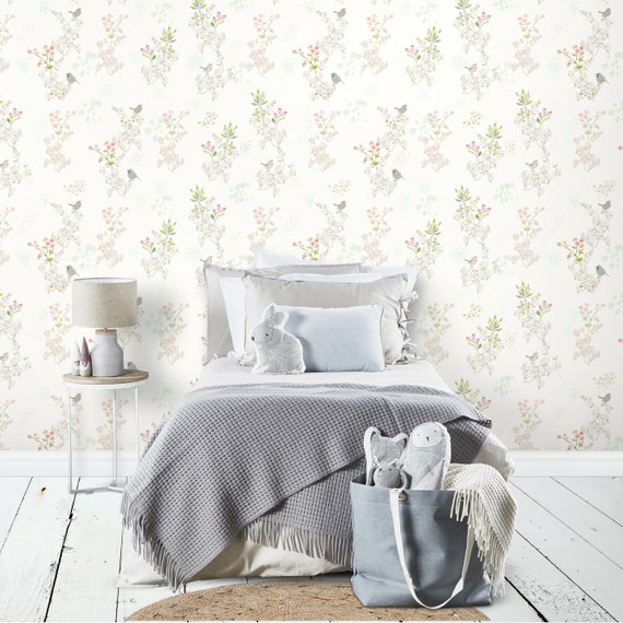 Birds Wallpaper Japanese Wallpaper Self Stick Wallpaper Removable Wallpaper Birds Wall Mural White Nursery Wallpaper Birds Wall Decals
