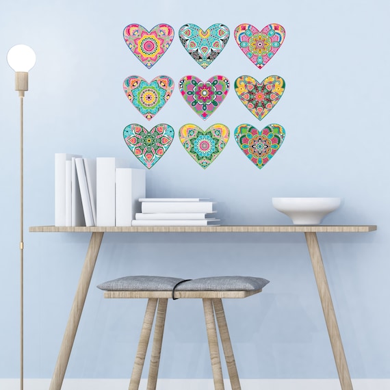 Set Von 9 Herz Groß Wandtattoo Bunte Mandala Herzaufkleber Liebe Herzen Wand Dekor Große Herzen Wandaufkleber