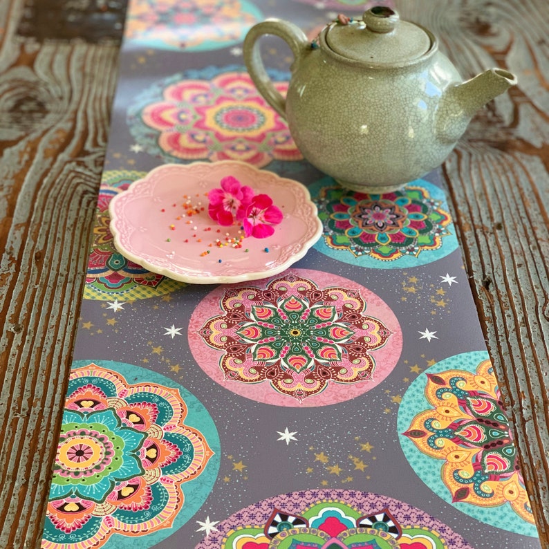 Mandala Hippie Bohemian Table Runner Light Blue Unique Easy Etsy