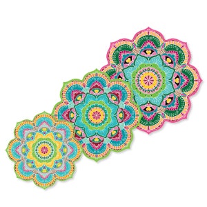 Set of 3 Mandala Hippie Bohemian Table Trivets, Colorful Place-mats for dining Table, Vinyl Plate Mats, Dinner Table Decor