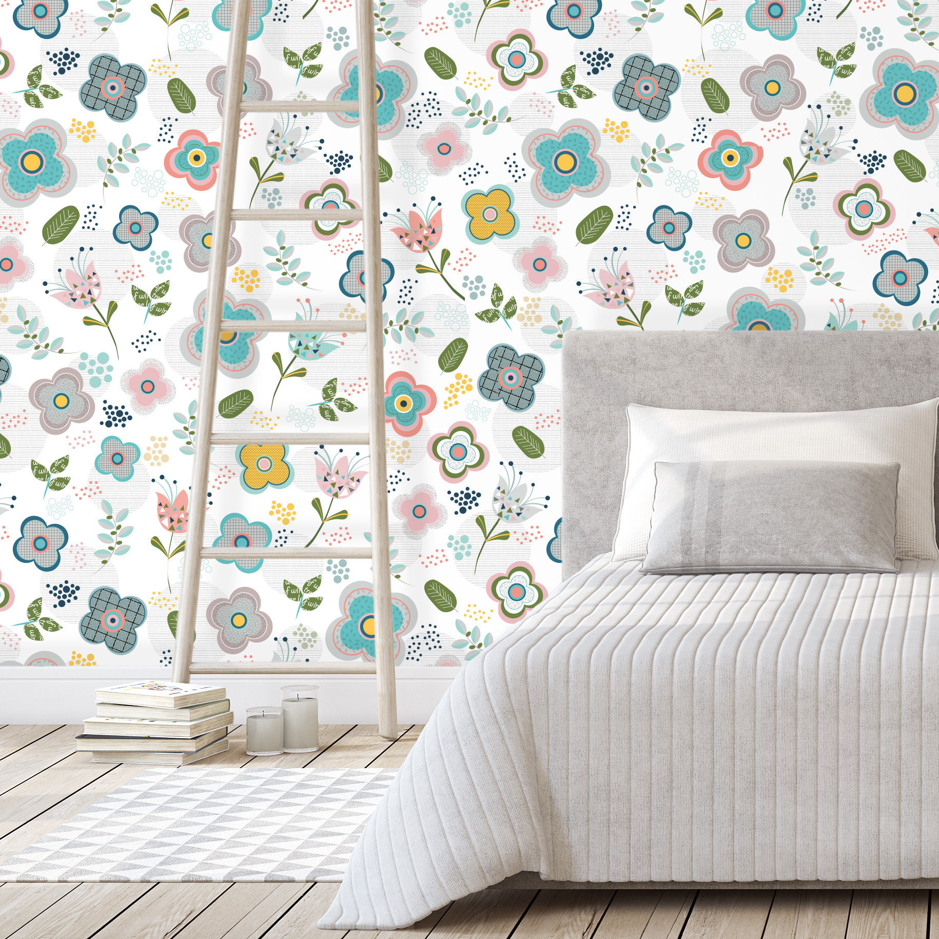 Floral Wallpaper Flowers Wallpaper Blue Floral Wallpaper Etsy
