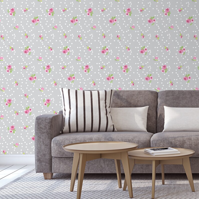 Roses Wallpaper Gray Vintage Style Living Room Image 0