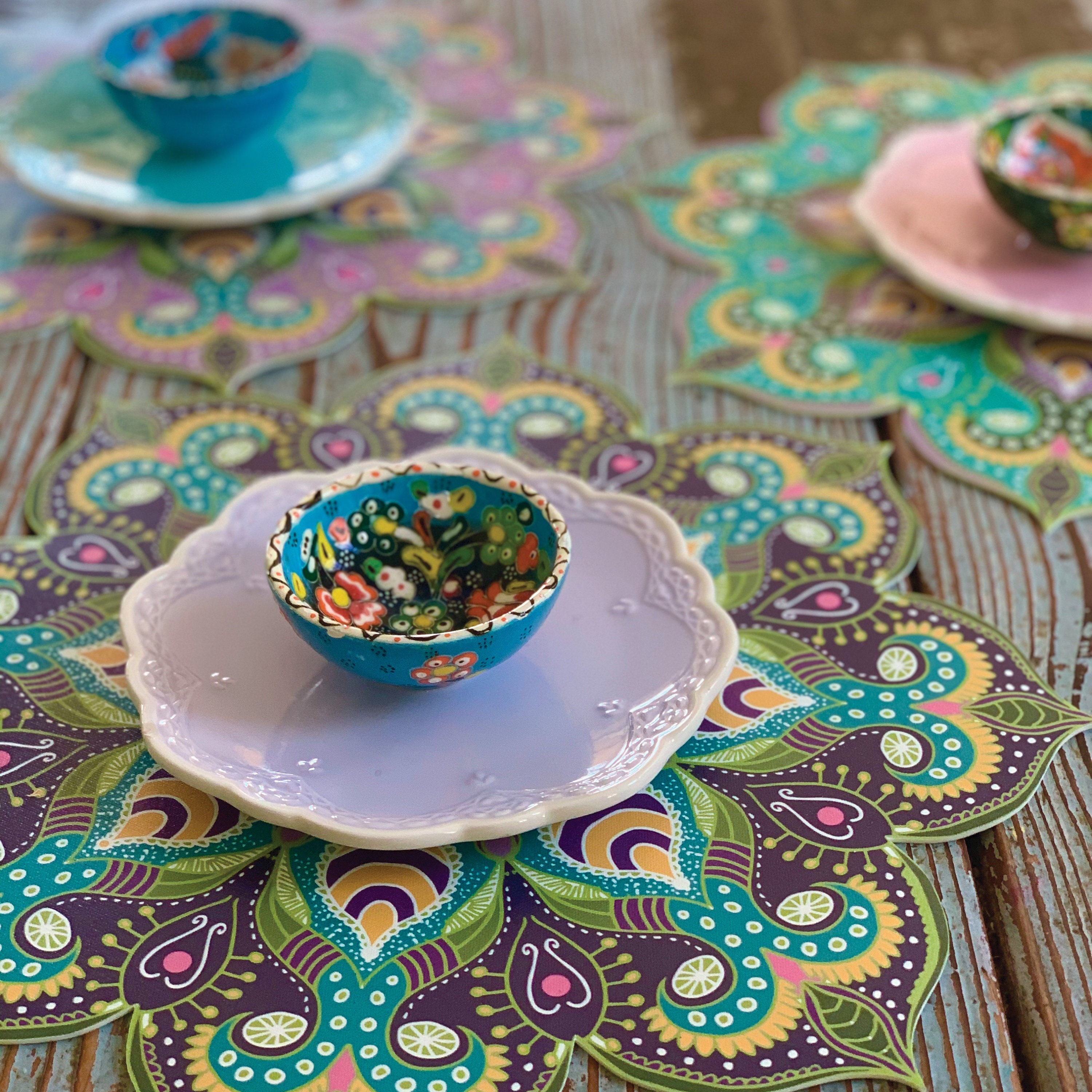 Set Of 3 Table Place Mats Colorful Mandala Place Mats For Etsy