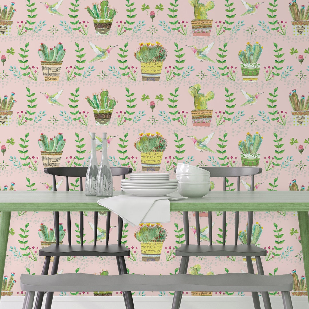 Cactus Wallpaper Dining Room Wallpaper Cactus Wall Art - Etsy